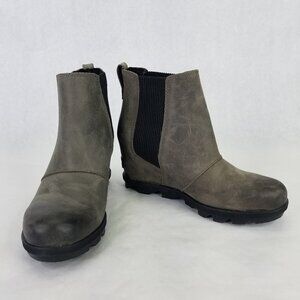 SOREL Boot Women 7.5 Joan Of Arctic Wedge II Chelsea Bootie Grey Leather Pull On